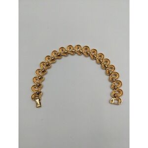 Vintage Gold Tone Interlocking S-Curve Link Bracelet 7.5 Inch Fold Over Clasp
